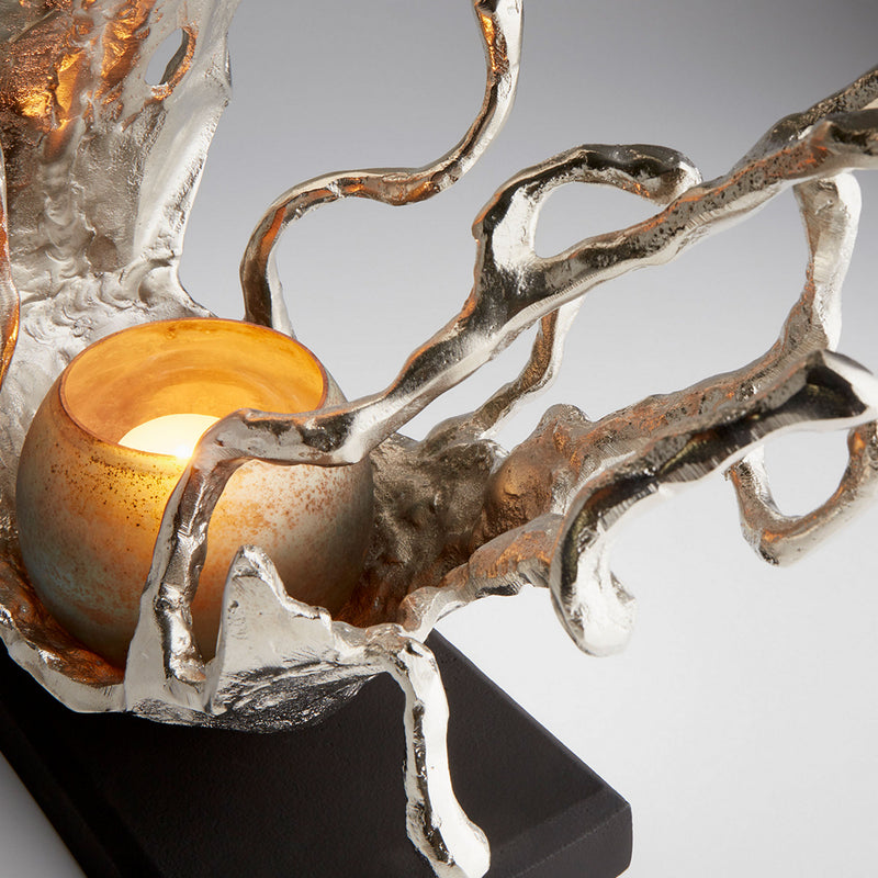 Cyan 10204 Candelabra, Nickel And Blue Mist Glass