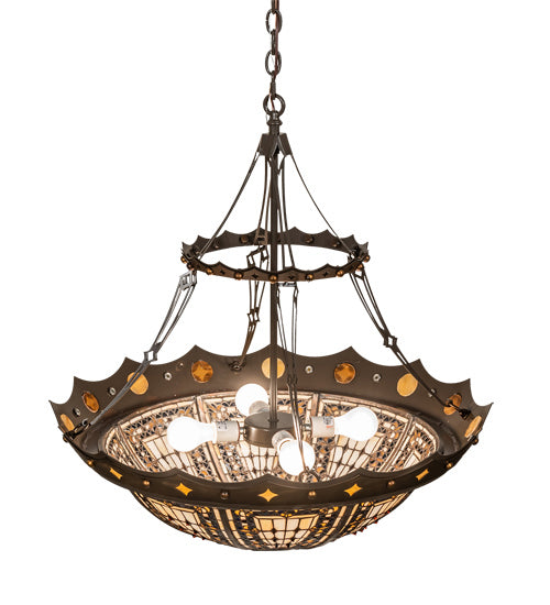 Meyda Tiffany 218573 Four Light Pendant, Timeless Bronze And Antique Copper