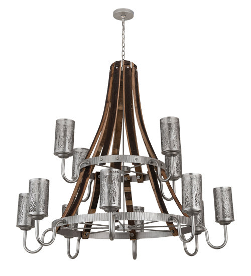 Meyda Tiffany 187994 12 Light Chandelier, Brushed Nickel/Charred Wood