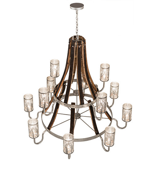 Meyda Tiffany 187994 12 Light Chandelier, Brushed Nickel/Charred Wood
