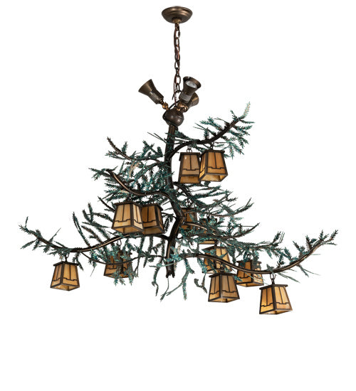 Meyda Tiffany 218222 15 Light Chandelier, Antique Copper And Green Pine Needles