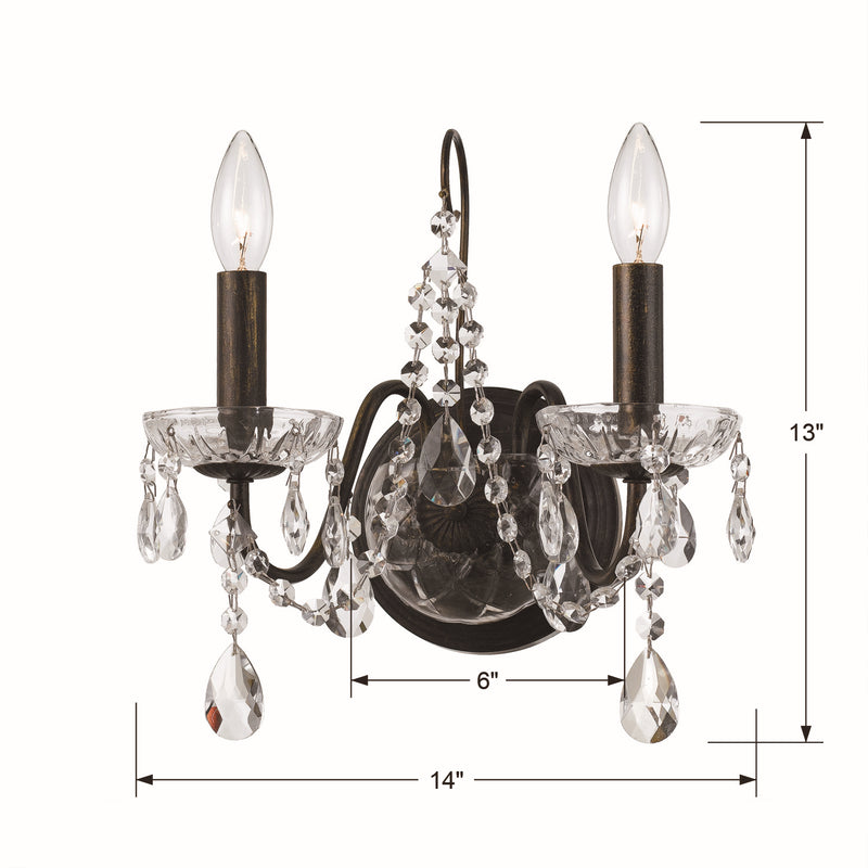 Crystorama 3022-EB-CL-MWP Two Light Wall Sconce, English Bronze