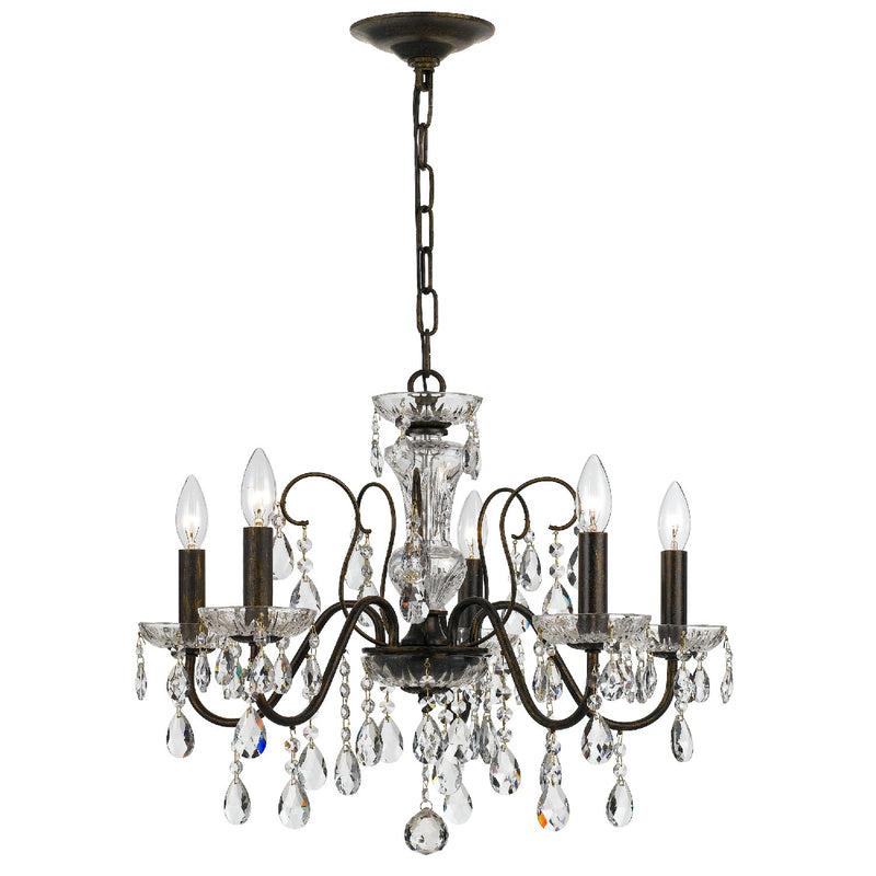 Crystorama 3025-EB-CL-MWP Five Light Chandelier, English Bronze