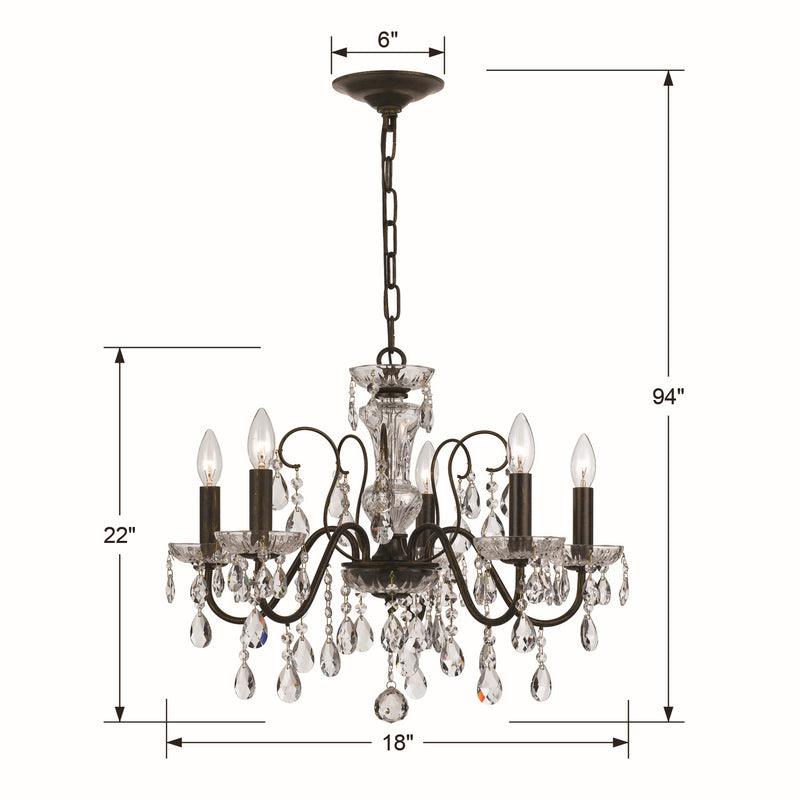 Crystorama 3025-EB-CL-MWP Five Light Chandelier, English Bronze