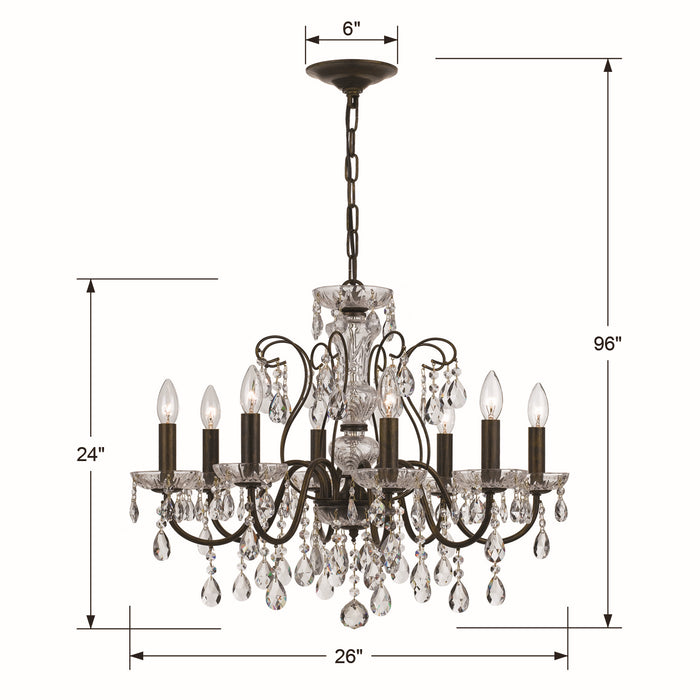 Crystorama 3028-EB-CL-MWP Eight Light Chandelier, English Bronze