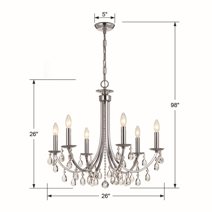 Crystorama 8826-CH-CL-MWP Six Light Chandelier, Polished Chrome