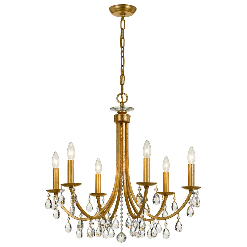 Crystorama 8826-GA-CL-MWP Six Light Chandelier, Antique Gold
