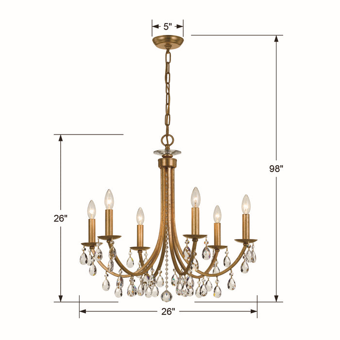 Crystorama 8826-GA-CL-MWP Six Light Chandelier, Antique Gold