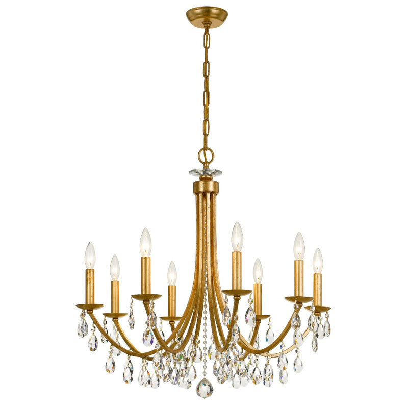 Crystorama 8828-GA-CL-MWP Eight Light Chandelier, Antique Gold