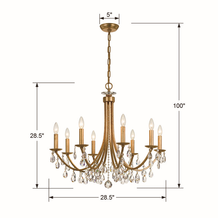 Crystorama 8828-GA-CL-MWP Eight Light Chandelier, Antique Gold
