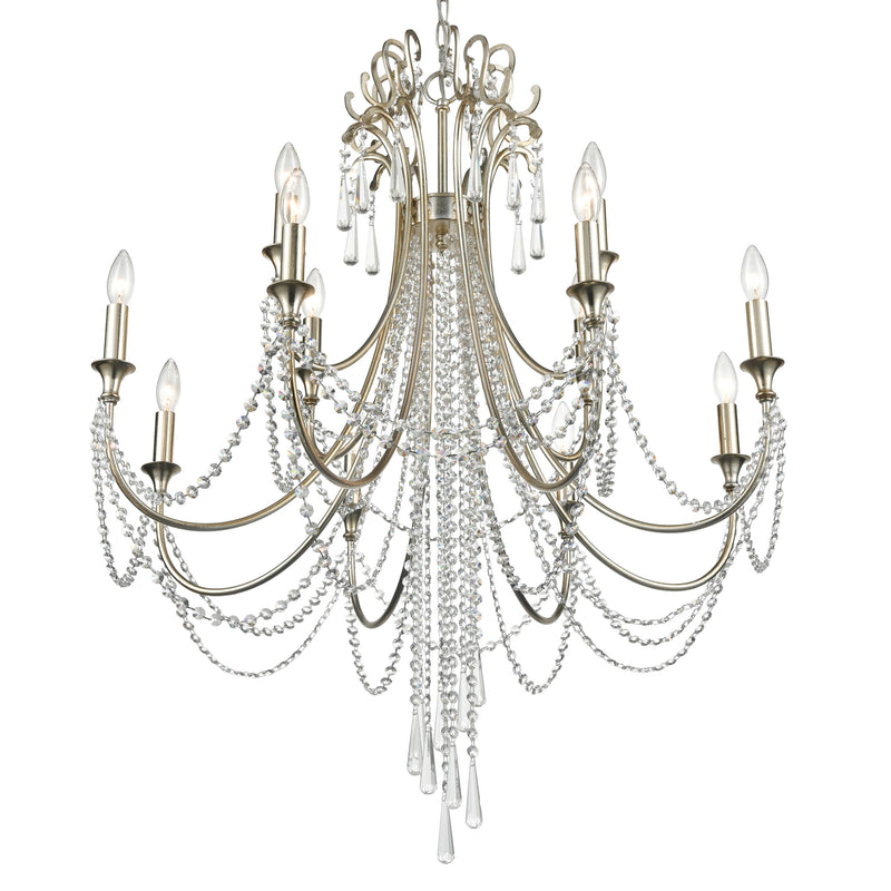 Crystorama ARC-1909-SA-CL-MWP 12 Light Chandelier, Antique Silver