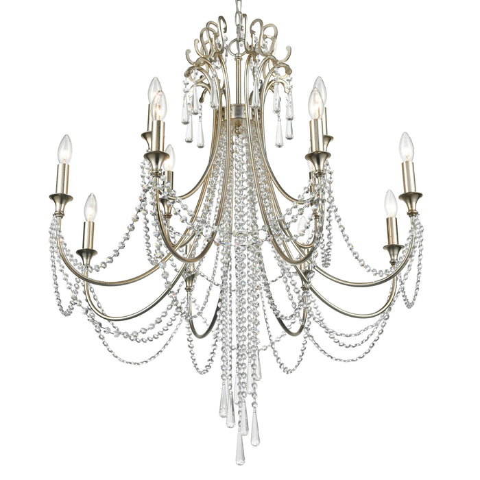 Crystorama ARC-1909-SA-CL-MWP 12 Light Chandelier, Antique Silver
