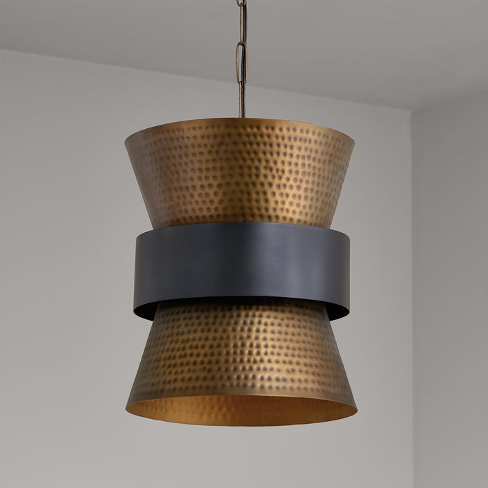 Capital Lighting 330416PZ One Light Pendant, Patinaed Brass and Dark Zinc