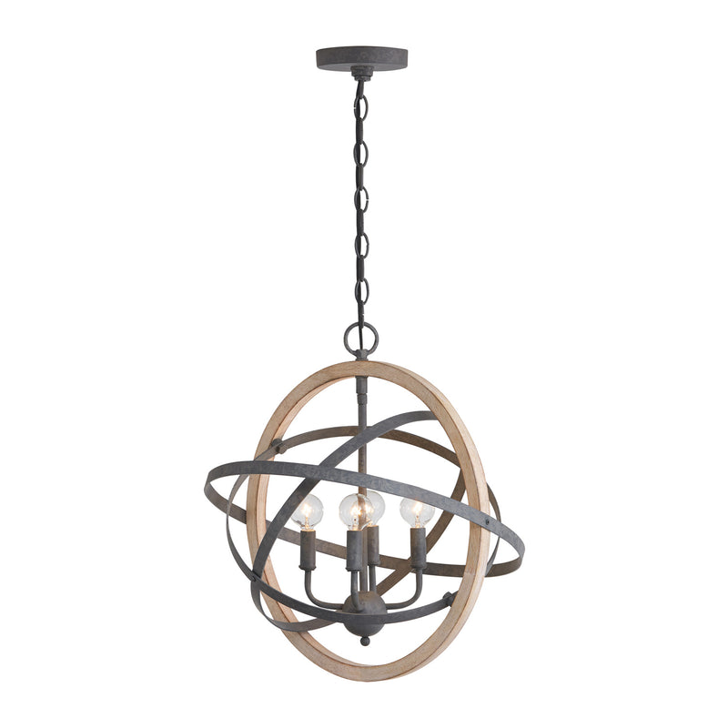 Capital Lighting 330544IW Four Light Pendant, Iron and Wood