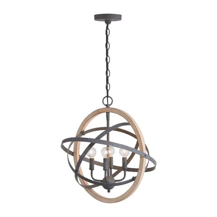 Capital Lighting 330544IW Four Light Pendant, Iron and Wood