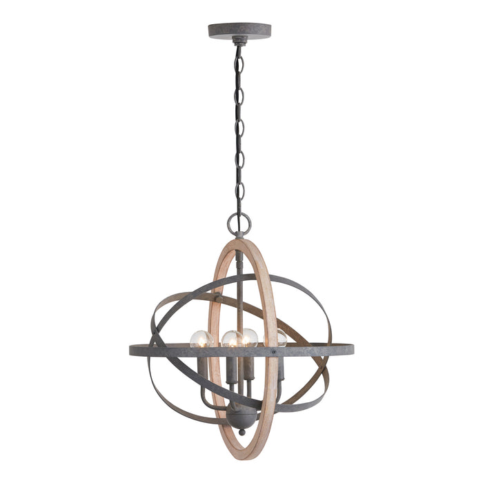 Capital Lighting 330544IW Four Light Pendant, Iron and Wood