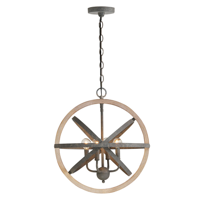 Capital Lighting 330544IW Four Light Pendant, Iron and Wood