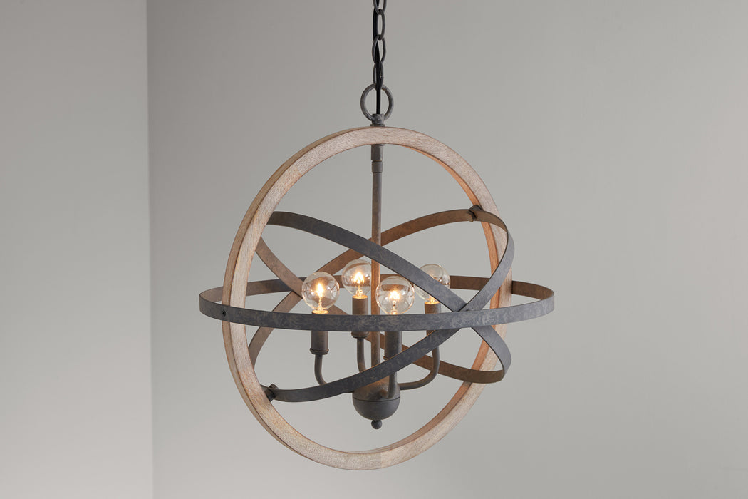 Capital Lighting 330544IW Four Light Pendant, Iron and Wood