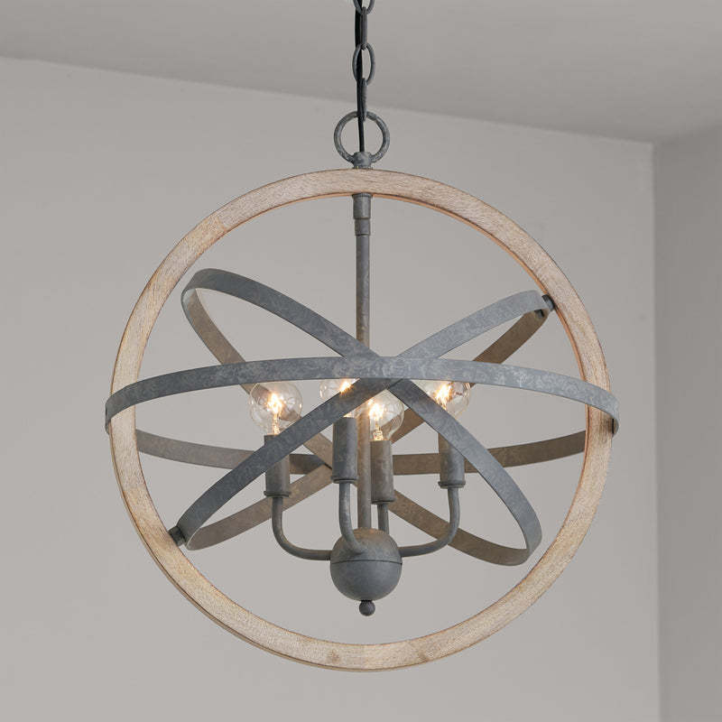 Capital Lighting 330544IW Four Light Pendant, Iron and Wood