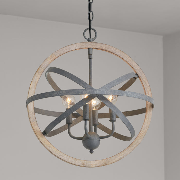 Capital Lighting 330544IW Four Light Pendant, Iron and Wood