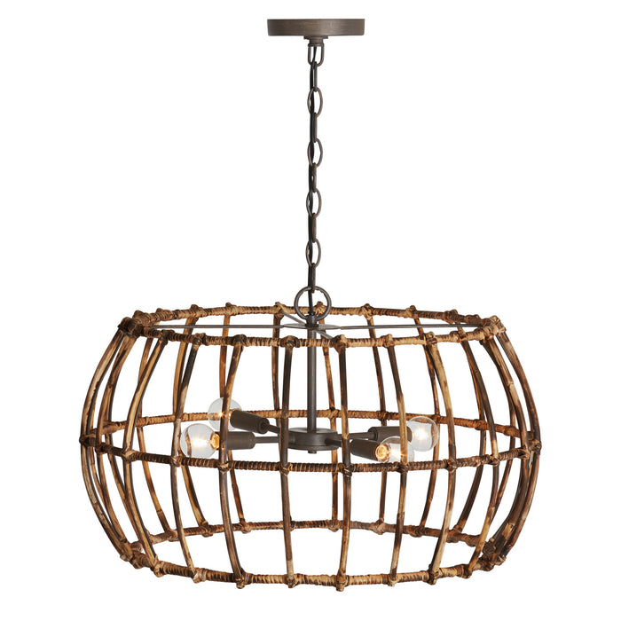 Capital Lighting 335742BY Four Light Pendant, Blazed Rattan and Nordic Grey