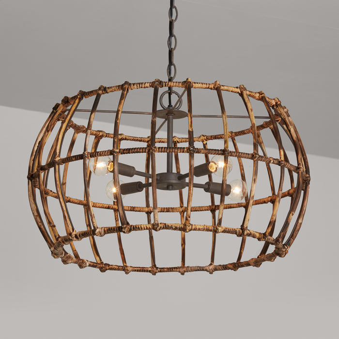 Capital Lighting 335742BY Four Light Pendant, Blazed Rattan and Nordic Grey