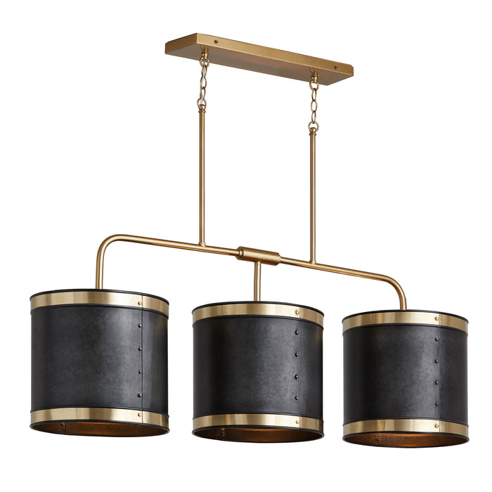 Capital Lighting 835631GB Three Light Island Pendant, Galvanized Black and True Brass