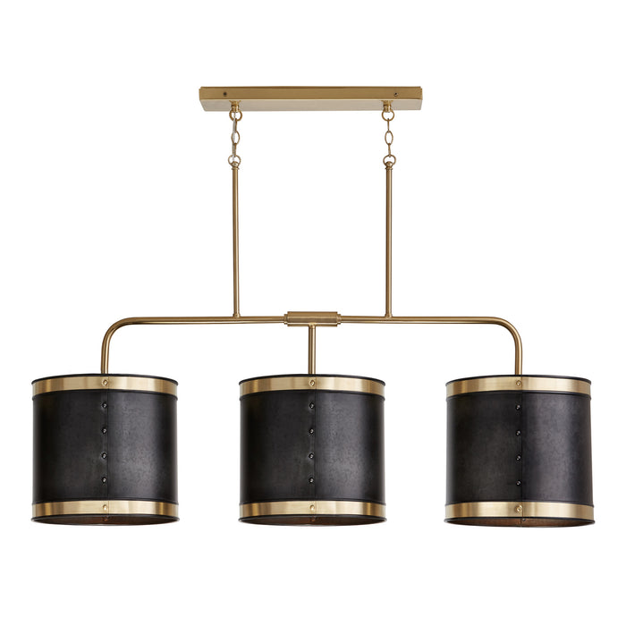 Capital Lighting 835631GB Three Light Island Pendant, Galvanized Black and True Brass