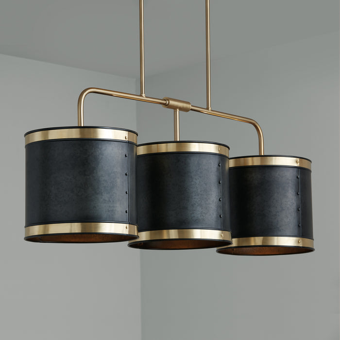 Capital Lighting 835631GB Three Light Island Pendant, Galvanized Black and True Brass