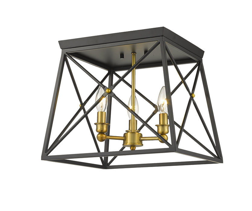 Z-Lite 447F14-MB-OBR Three Light Flush Mount, Matte Black + Olde Brass