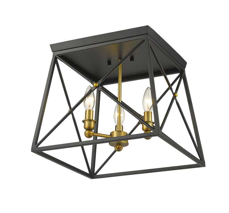 Z-Lite 447F14-MB-OBR Three Light Flush Mount, Matte Black + Olde Brass