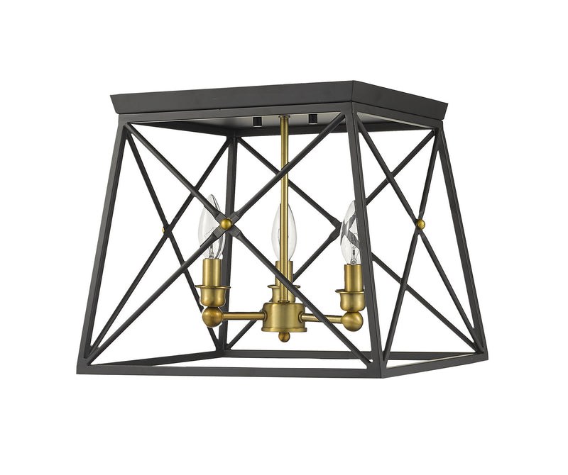 Z-Lite 447F14-MB-OBR Three Light Flush Mount, Matte Black + Olde Brass