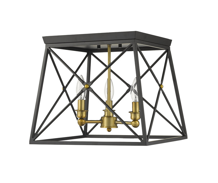 Z-Lite 447F14-MB-OBR Three Light Flush Mount, Matte Black + Olde Brass