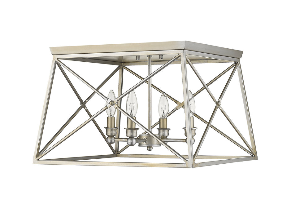 Z-Lite 447F18-AS Four Light Flush Mount, Antique Silver