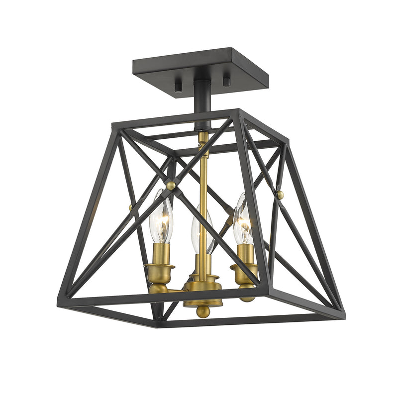 Z-Lite 447SF-MB-OBR Three Light Semi Flush Mount, Matte Black + Olde Brass