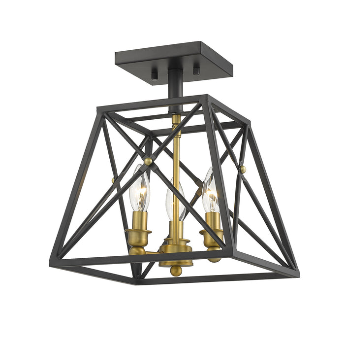 Z-Lite 447SF-MB-OBR Three Light Semi Flush Mount, Matte Black + Olde Brass