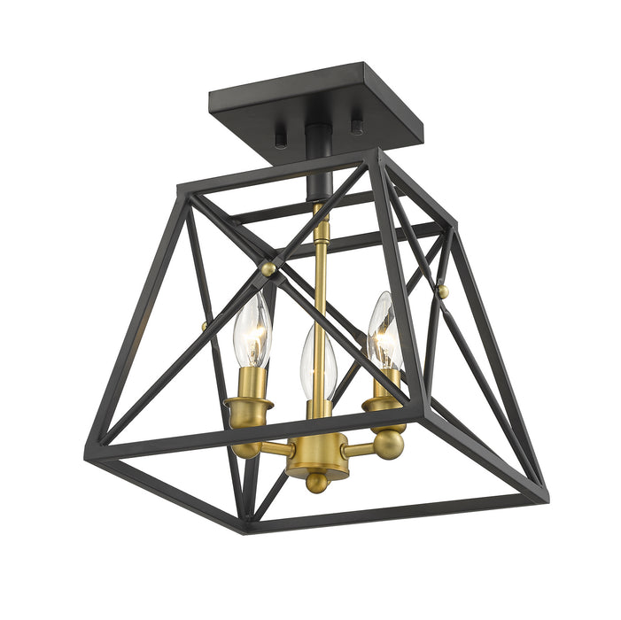 Z-Lite 447SF-MB-OBR Three Light Semi Flush Mount, Matte Black + Olde Brass