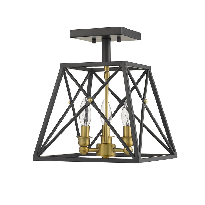 Z-Lite 447SF-MB-OBR Three Light Semi Flush Mount, Matte Black + Olde Brass