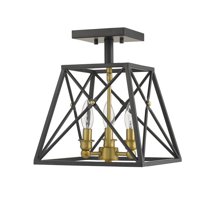 Z-Lite 447SF-MB-OBR Three Light Semi Flush Mount, Matte Black + Olde Brass