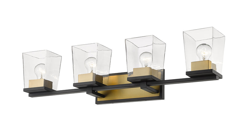 Z-Lite 475-4V-MB-OBR Four Light Vanity, Matte Black + Olde Brass