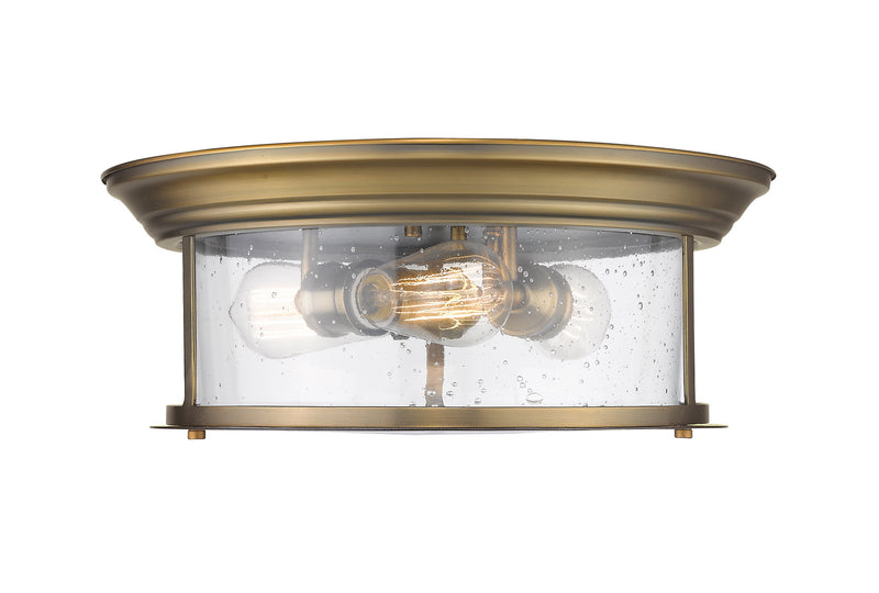 Z-Lite 727F16-HBR Three Light Flush Mount, Heritage Brass