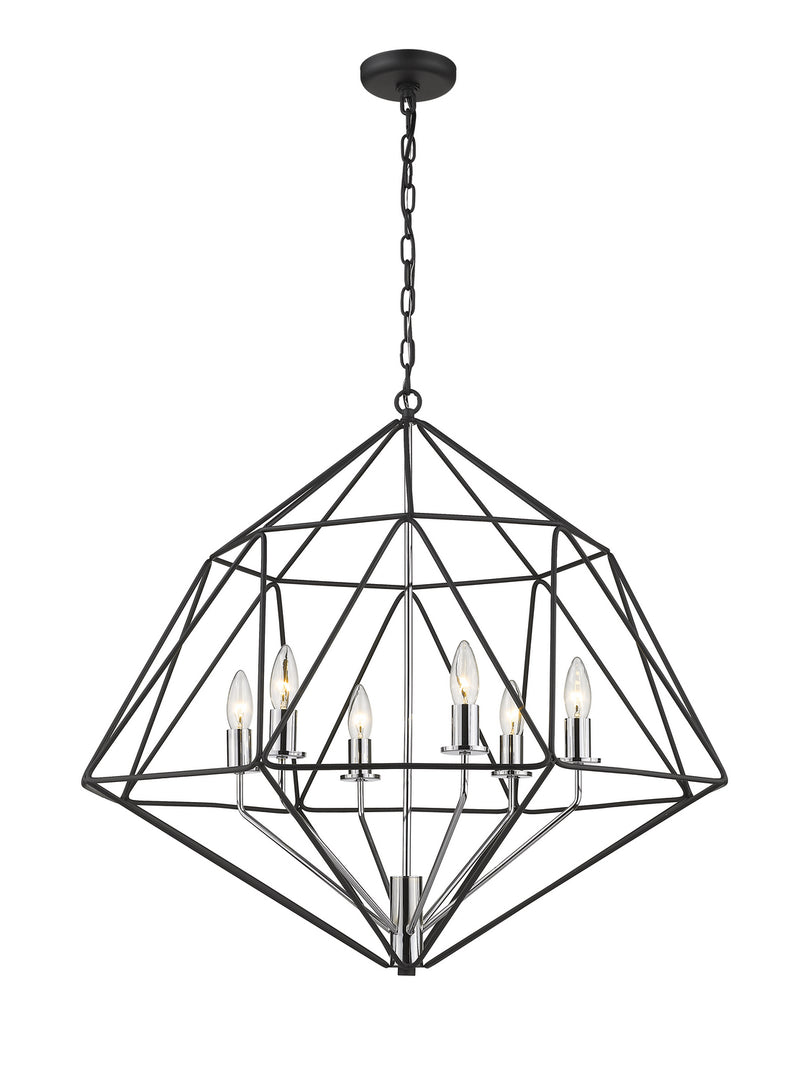 Z-Lite 918-30MB-CH Six Light Chandelier, Matte Black + Chrome