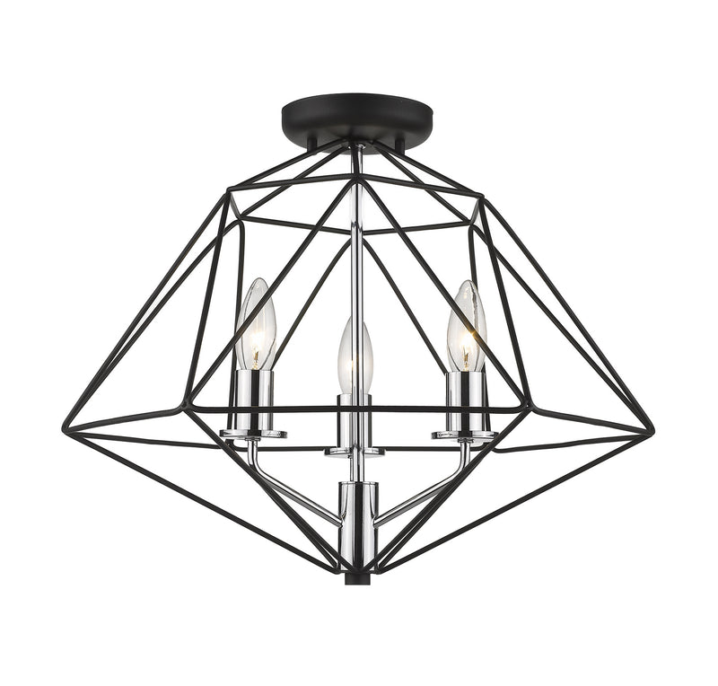 Z-Lite 918SF-MB-CH Three Light Semi Flush Mount, Matte Black + Chrome