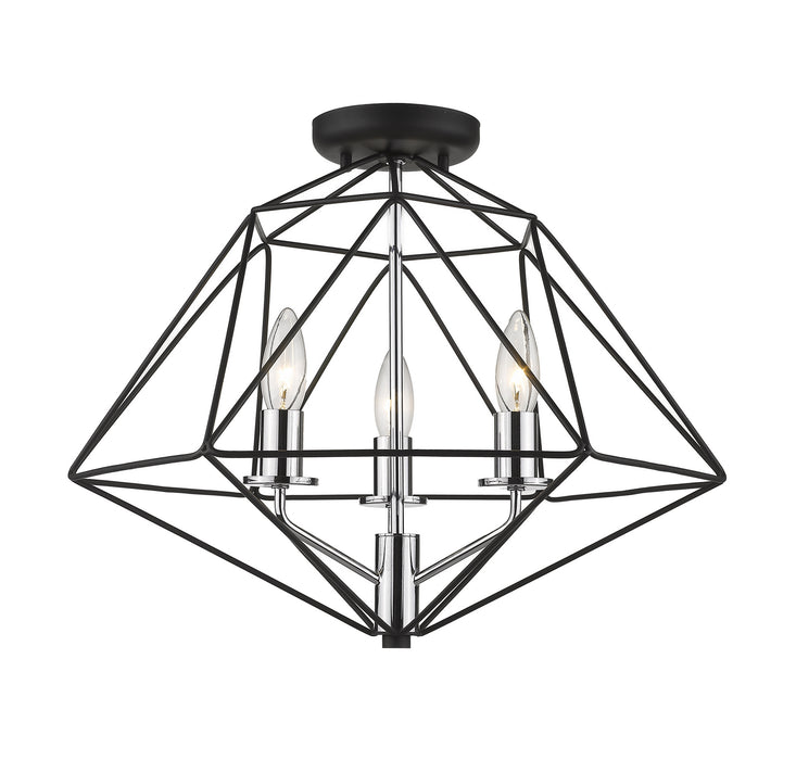 Z-Lite 918SF-MB-CH Three Light Semi Flush Mount, Matte Black + Chrome