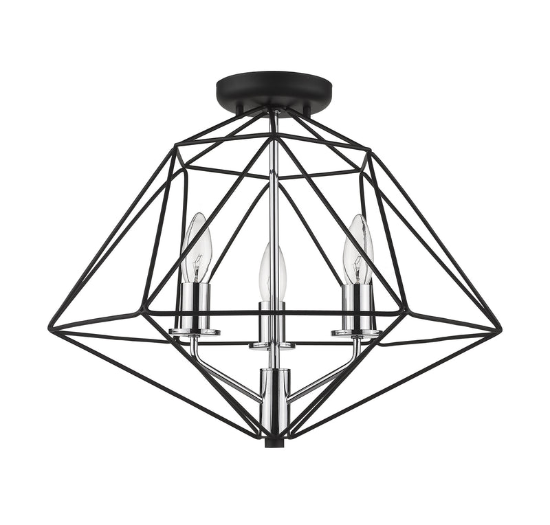 Z-Lite 918SF-MB-CH Three Light Semi Flush Mount, Matte Black + Chrome