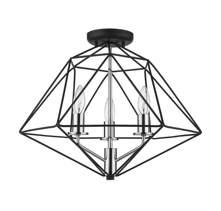 Z-Lite 918SF-MB-CH Three Light Semi Flush Mount, Matte Black + Chrome