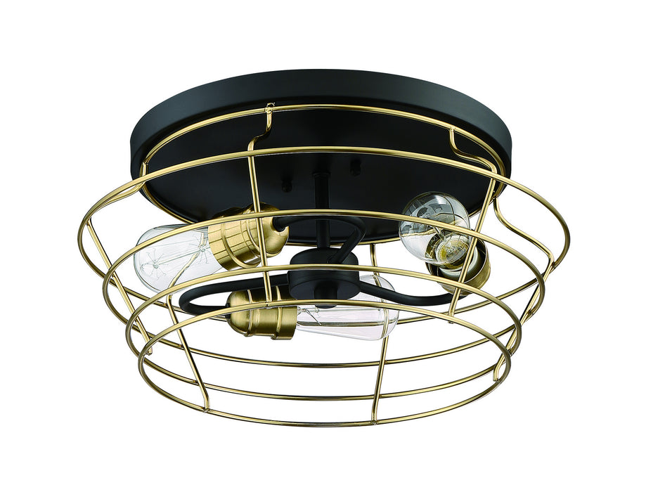 Craftmade 50683-FBSB Three Light Flushmount, Flat Black/Satin Brass