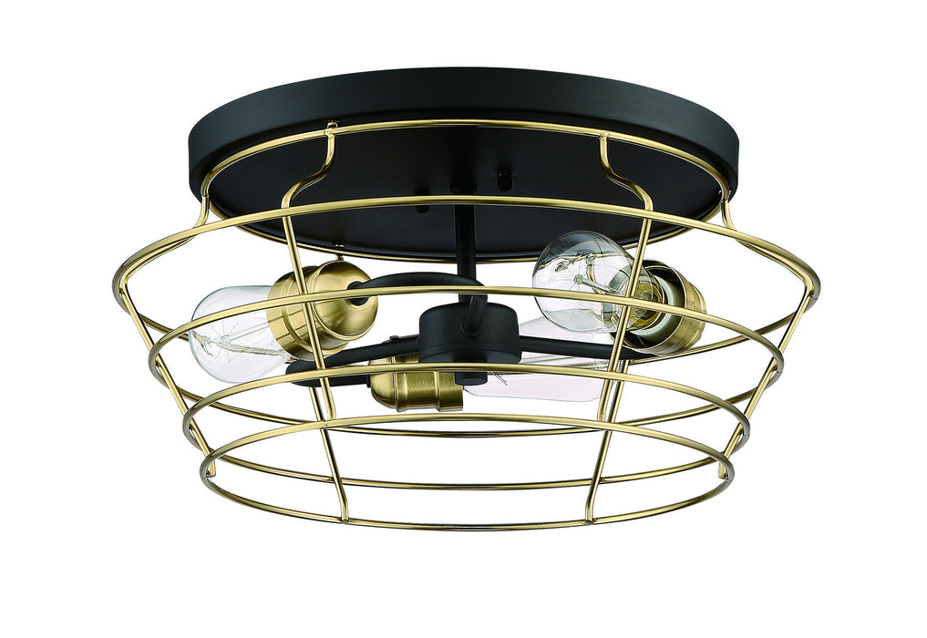 Craftmade 50683-FBSB Three Light Flushmount, Flat Black/Satin Brass