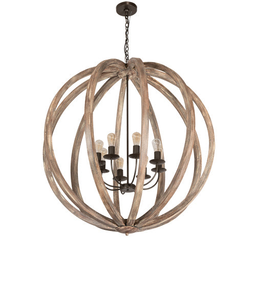 Meyda Tiffany 218452 Eight Light Pendant, Bronze And Oak Barrel Stave