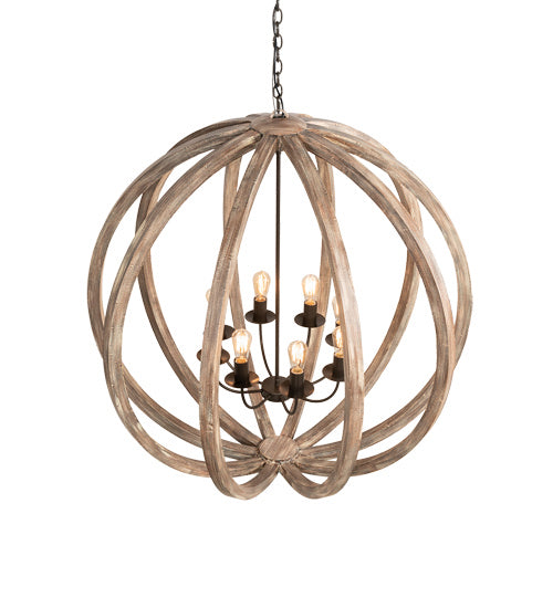 Meyda Tiffany 218452 Eight Light Pendant, Bronze And Oak Barrel Stave